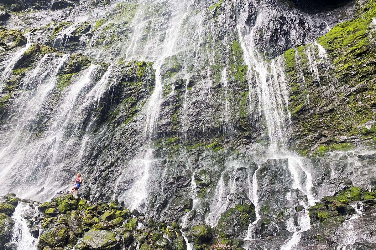 At the base of the Weeping Wall (hiking in Kaua'i)