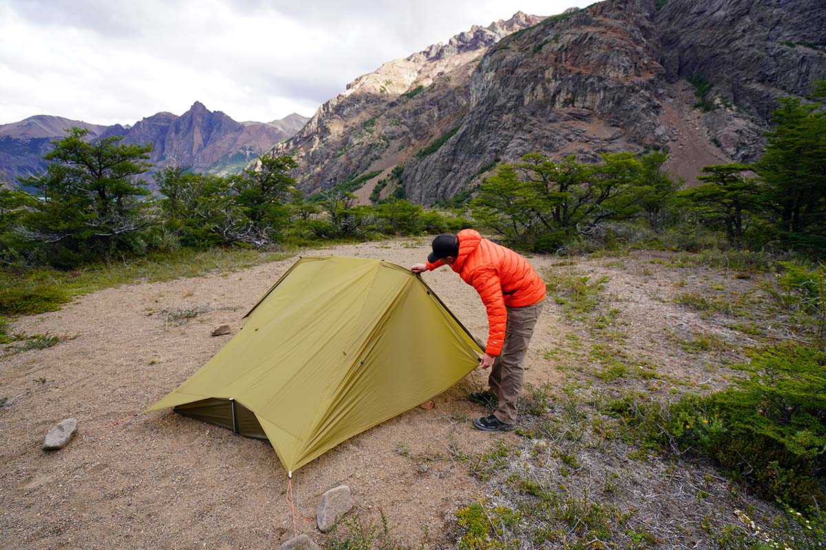 Setting up the REI Co-op Flash Air backpacking tent in Jeinemeni National Reserve