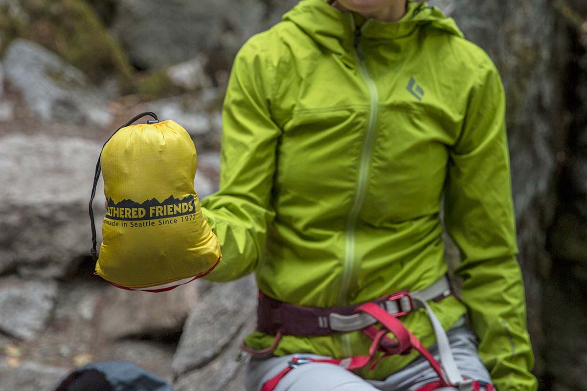 A compact stuffed size is one of the main benefits of a down jacket Down jacket (stuffed sack)