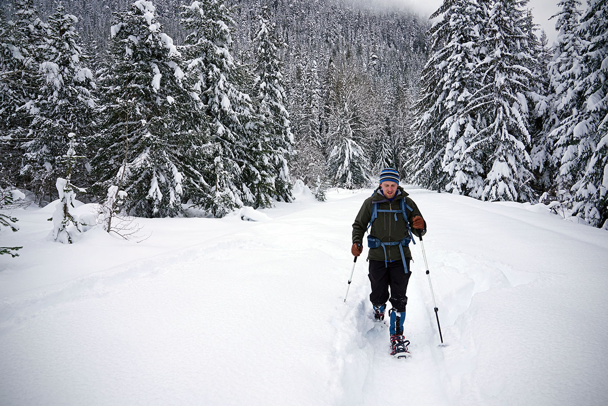 John snowshoeing action