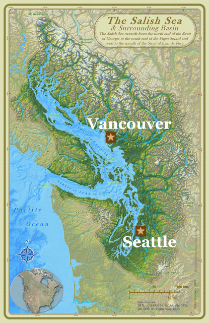 Salish Sea & Surrounding Basin, Stefan Freelan, WWU, 2009 Salish Sea Map
