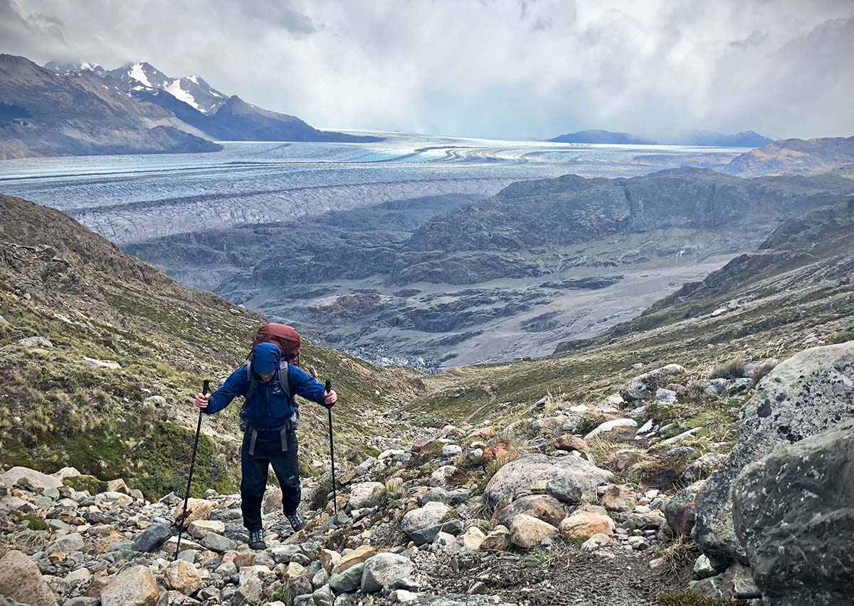 Choke-up extensions are valuable on steep climbs Trekking poles (choke-up extensions)