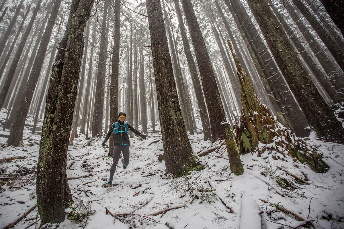 Arc'teryx Norvan SL Insulated jacket (trail running through snowy woods)