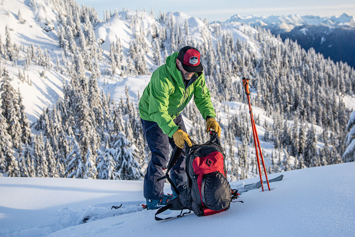 Black Diamond JetForce Pro 25 (putting on pack in the backcountry)