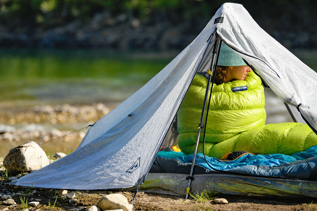 Sleeping bag in tent