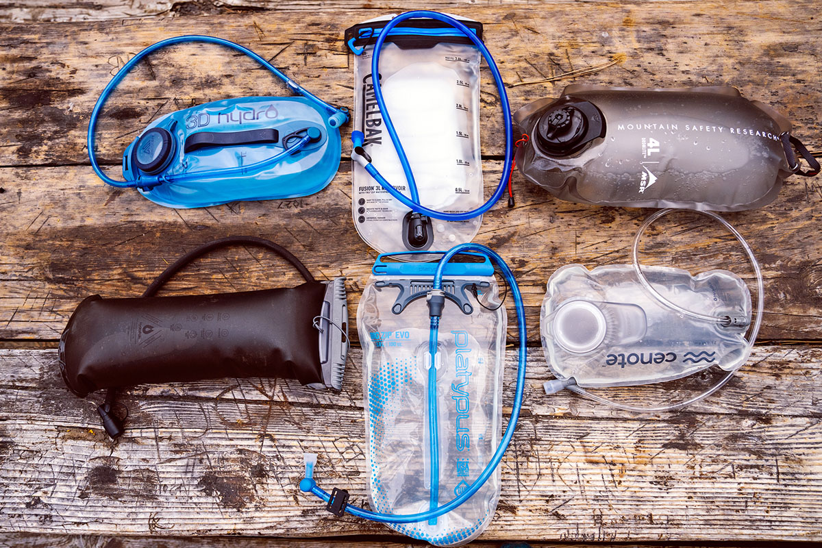 Hydration bladder lineup (CamelBak, Platypus, Gregory, MSR, HydraPak)