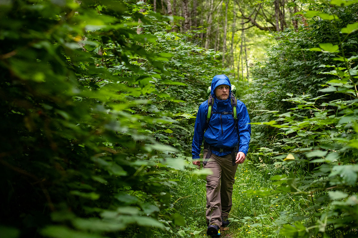 Marmot PreCip Eco jacket (hiking through forest)