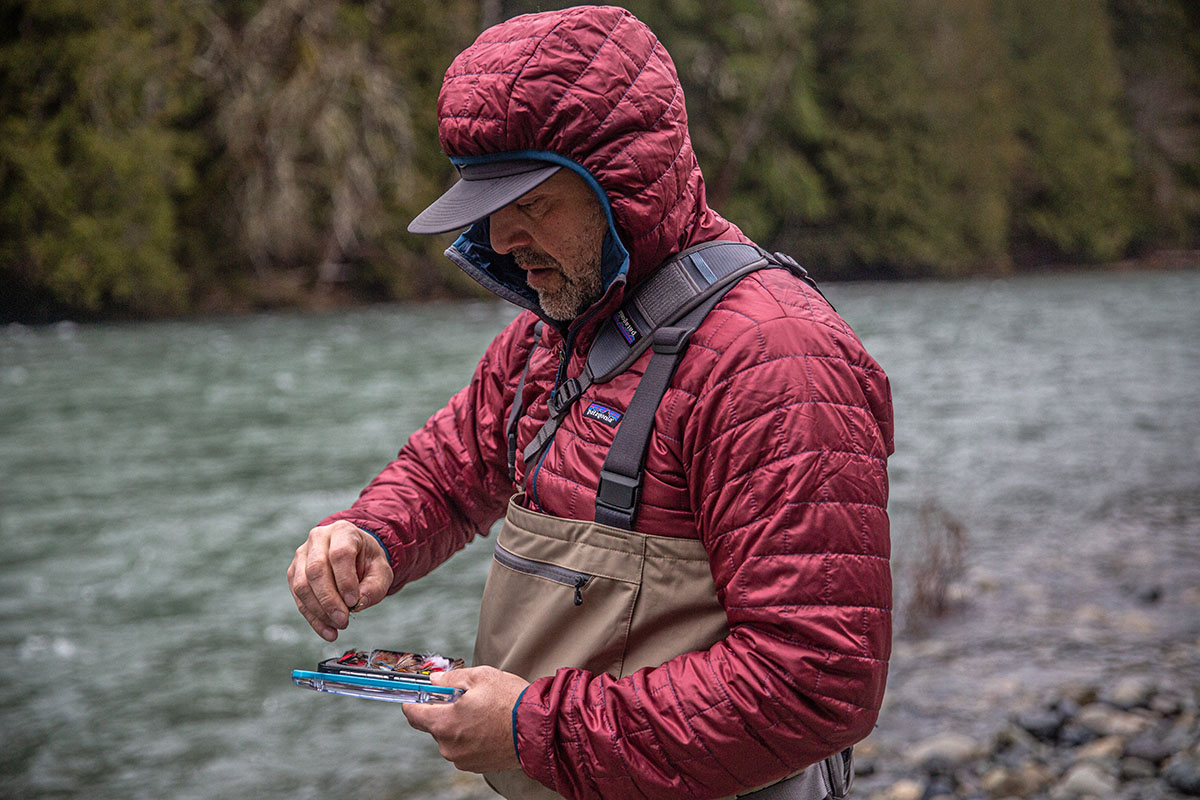 Patagonia Nano Puff Hoody (wearing jacket while fly fishing)