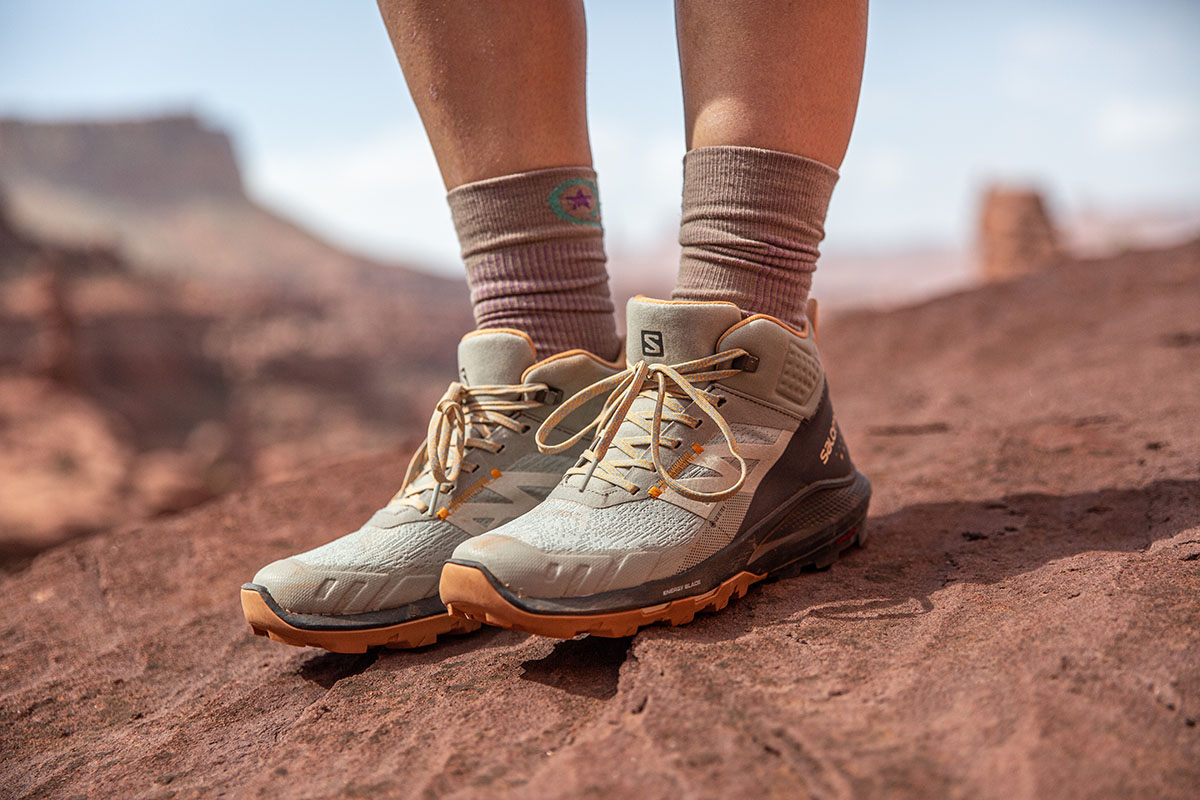 Salomon OUTpulse Mid GTX hiking boot (standing on rock in Utah)