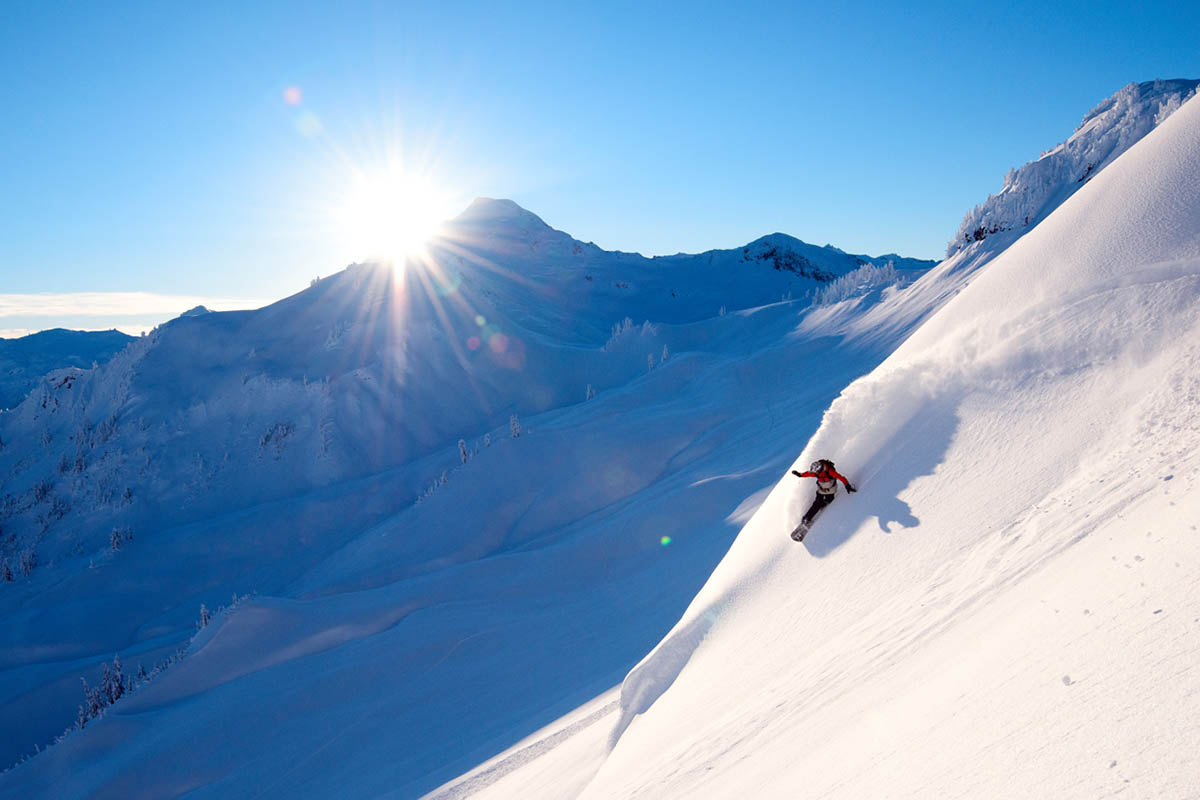 Splitboarding in backcountry (powder turn)