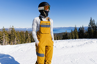 Trew Gear Astoria ski bib (sunny day overlooking Lake Tahoe)
