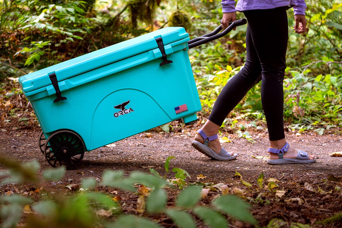 Wheeled coolers (walking with Orca 65 on trail)