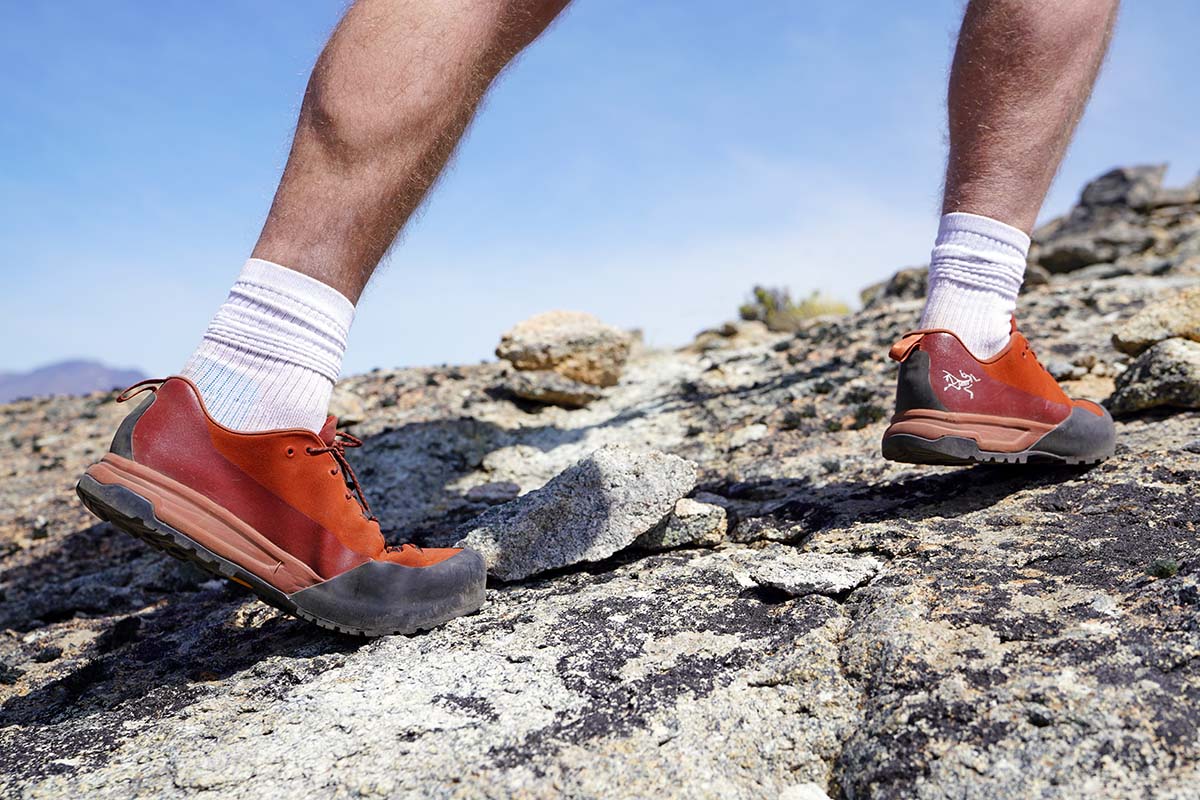 Arc'teryx Konseal AR approach shoe (close-up on rock)