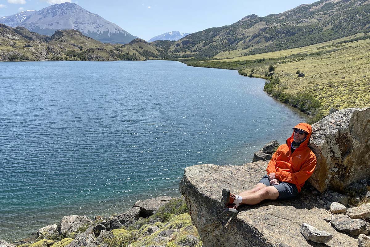 Arc'teryx Konseal AR approach shoe (relaxing on rock by lake)