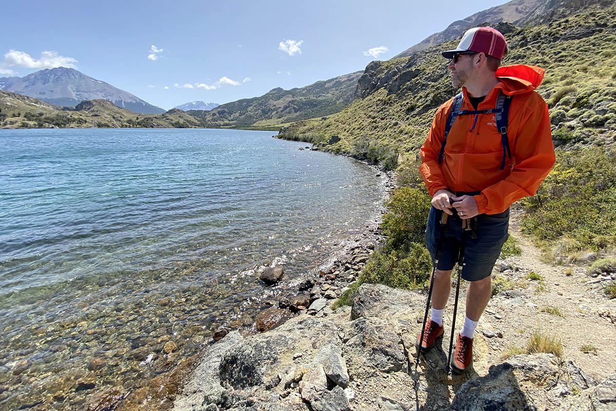 Arc'teryx Konseal AR approach shoe (standing by lake)