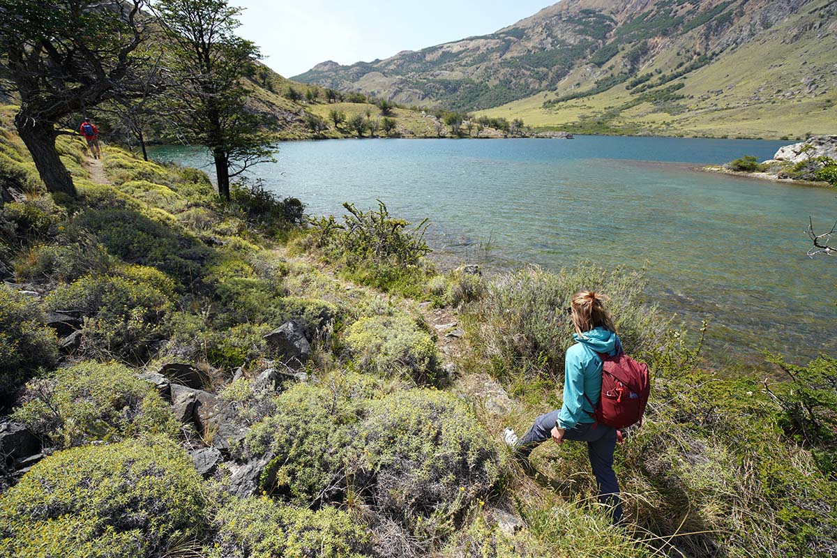 Black Diamond Alpine Start Hoody (hiking on trail beside blue lake)