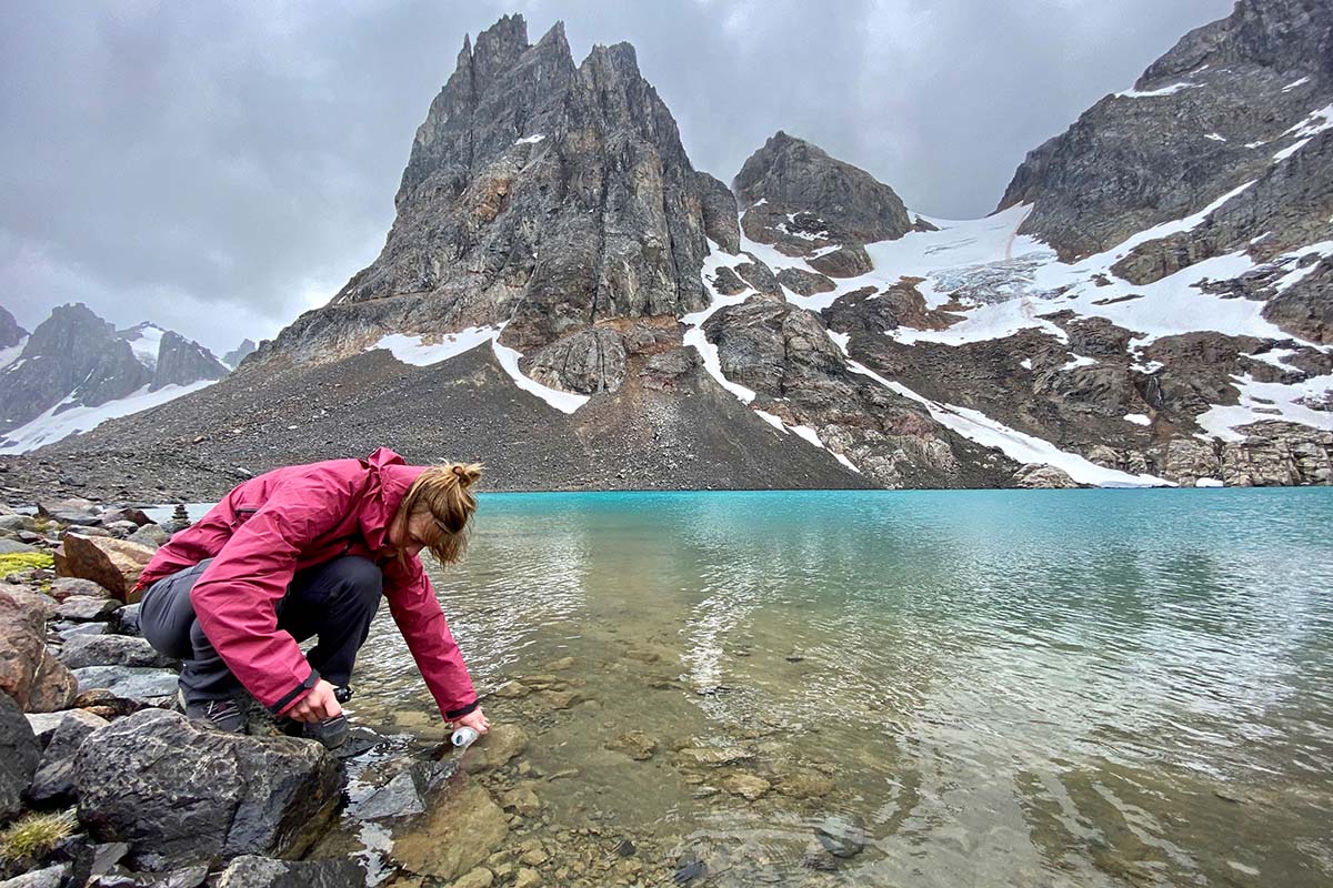 Black Diamond Liquid Point rain jacket (getting water from glacial lake)