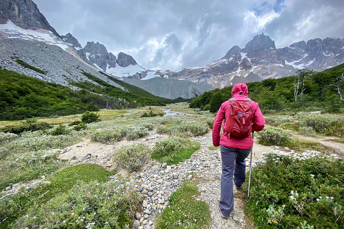 Black Diamond Liquid Point rain jacket (hiking in river valley)