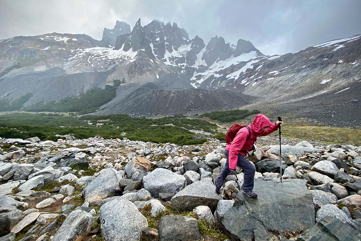 Black Diamond Liquid Point rain jacket (hiking uphill in alpine)