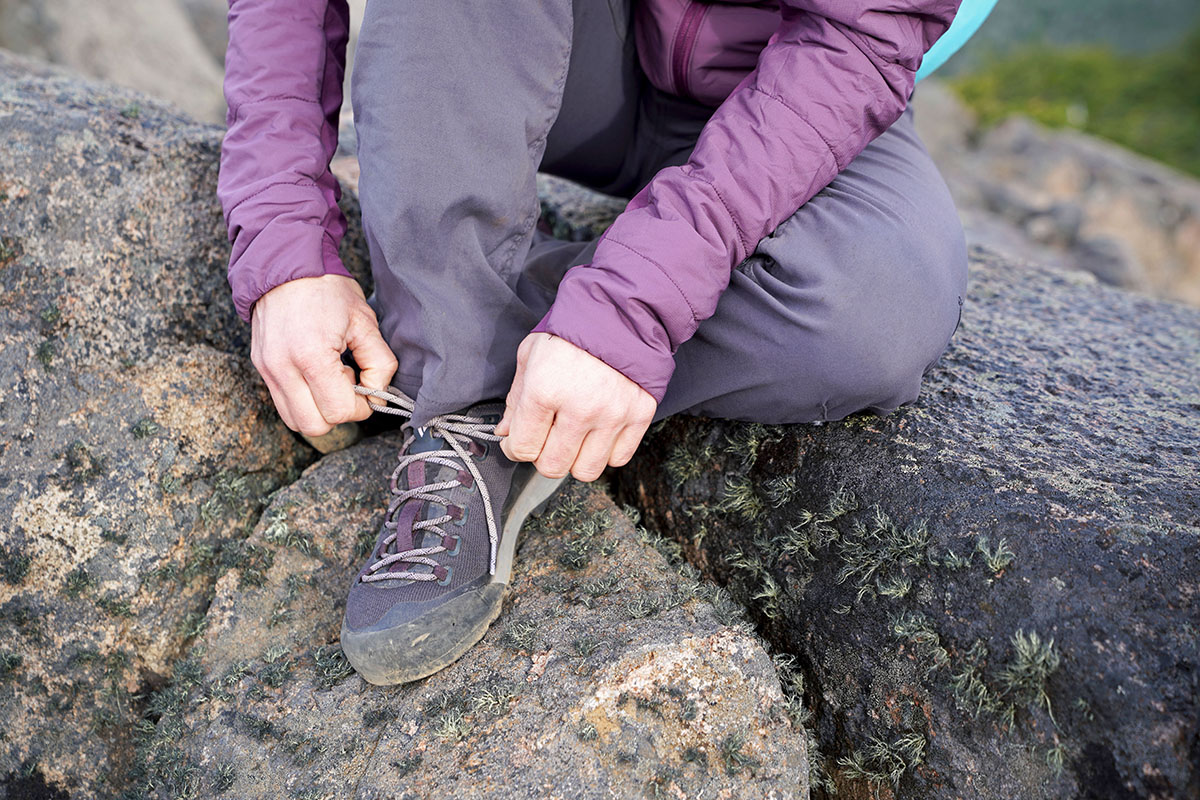 Black Diamond Mission LT approach shoes (lacing up)