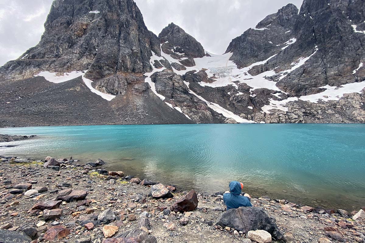 Mountain Hardwear Exposure2 Gore-Tex Paclite Stretch Rain Jacket (sitting beside lake 2)