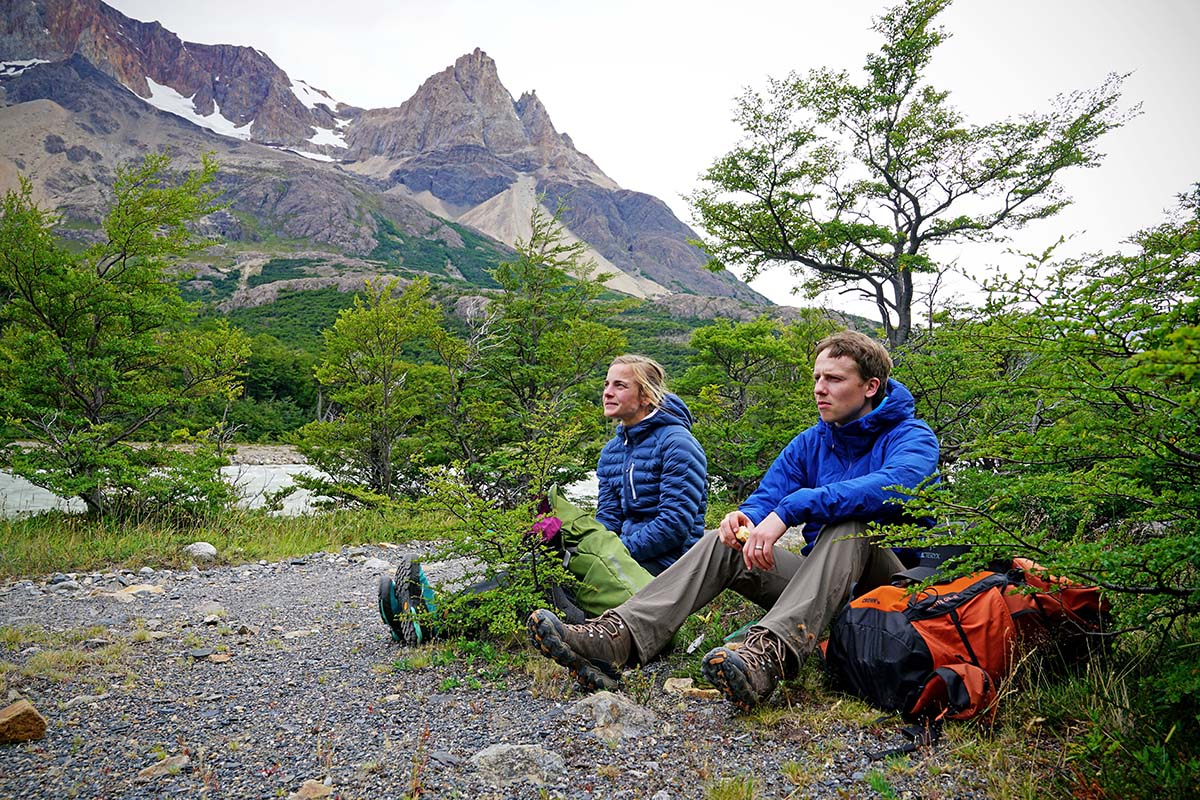 Oboz Bridger Mid Waterproof hiking boots (taking break on trail)