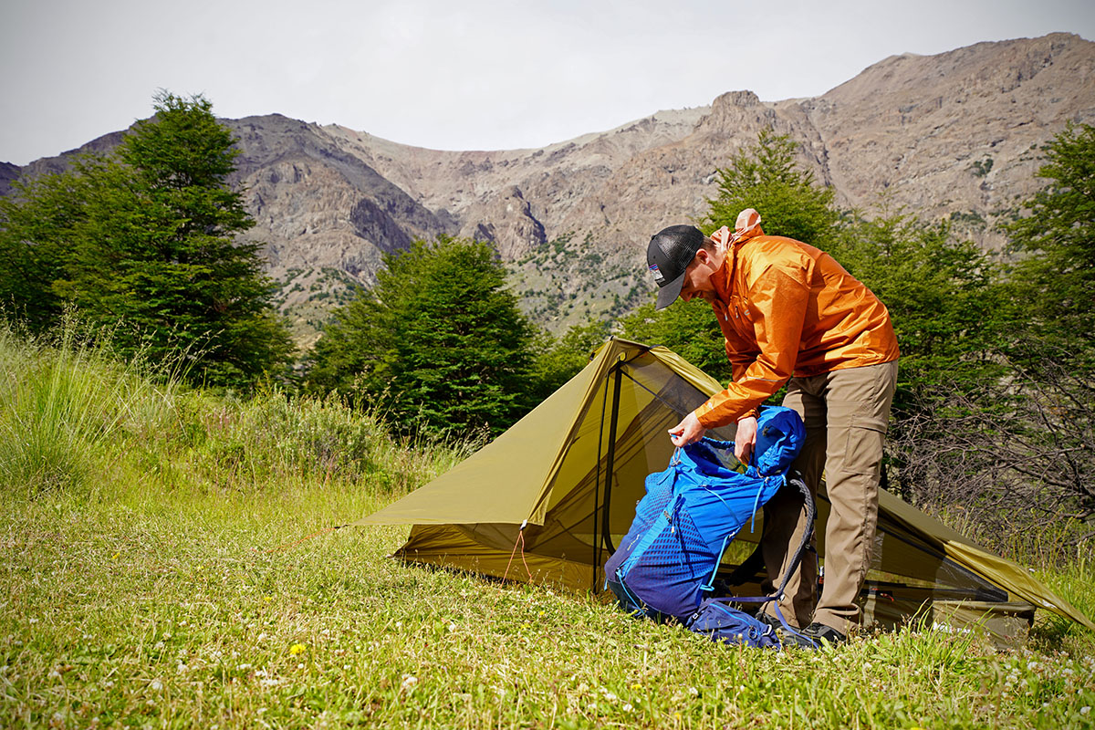 Outdoor Research Helium rain jacket (unpacking backpacking pack)