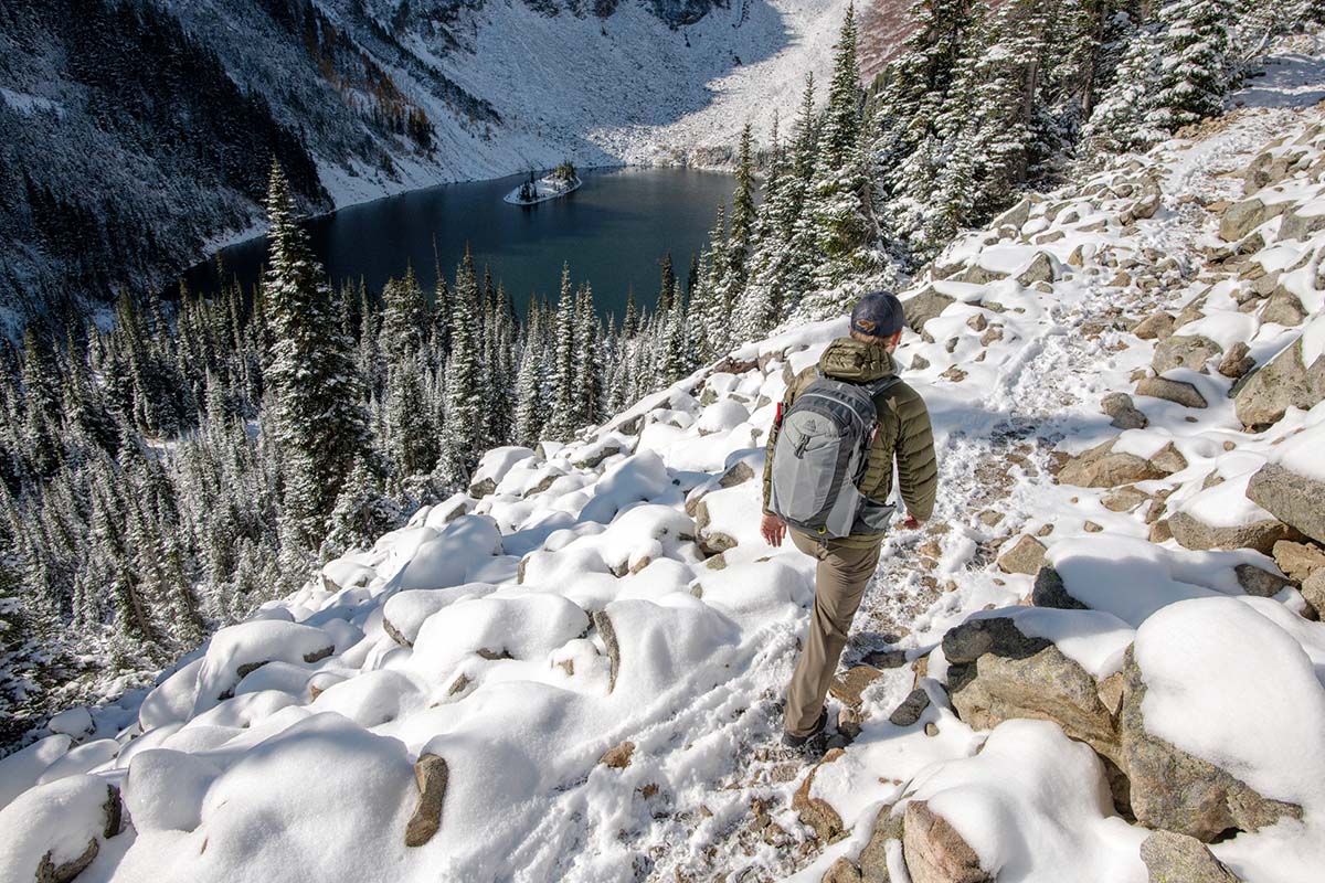 Salomon X Ultra Winter CS WP 2 winter boot (hiking on snowy trail above lake)