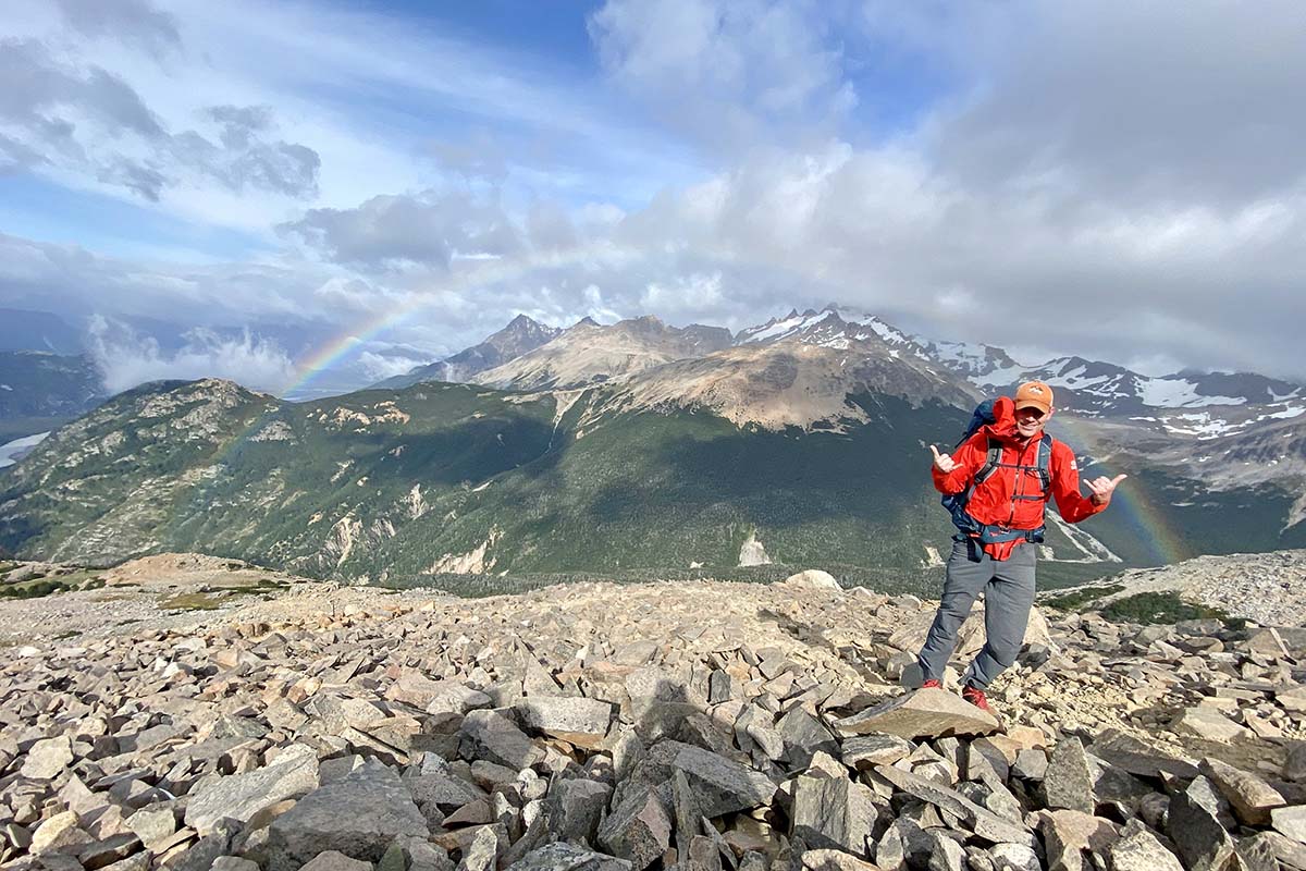 The North Face Summit L5 LT Futurelight hardshell jacket (on talus field with rainbow)