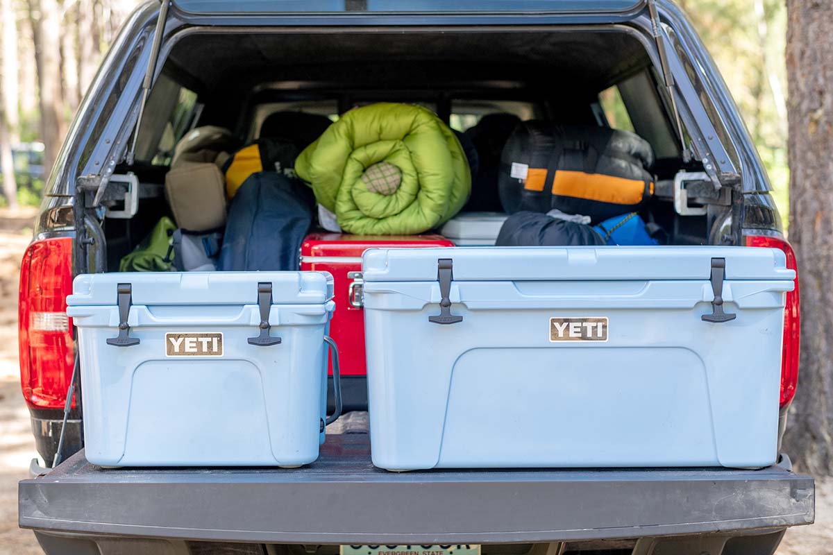 Camping gear (Yeti coolers on tailgate)