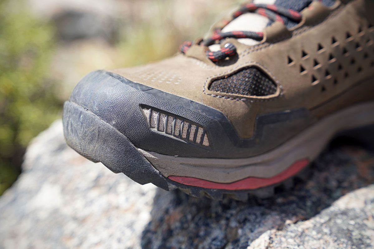 Vasque Breeze AT Mid hiking boots (hiking by lake in Patagonia)