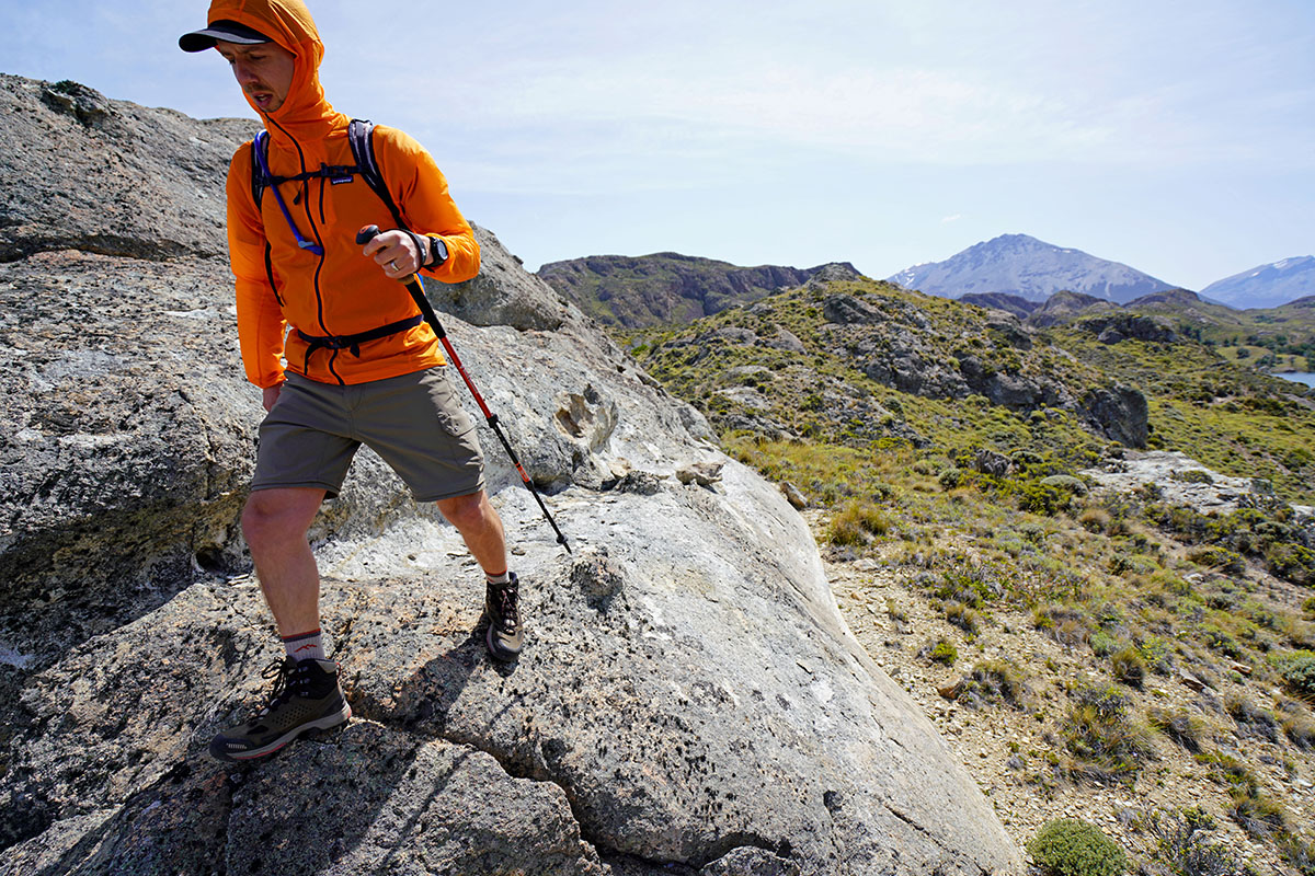 Vasque Breeze AT Mid hiking boots (walking on rocky outcropping)