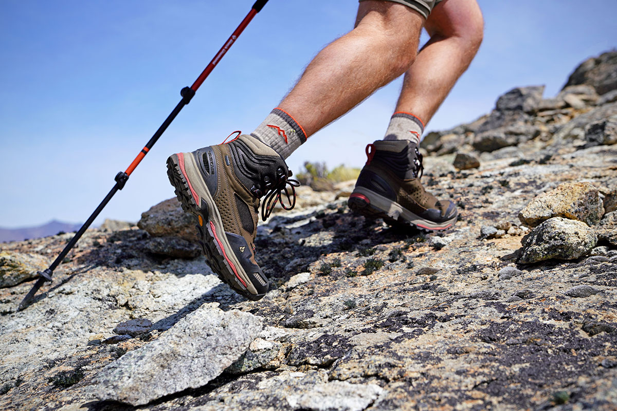 Vasque Breeze AT Mid hiking boots (walking up rock)