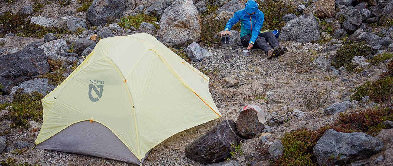 Nemo Mayfly Osmo 2P backpacking tent (pitched in rain)