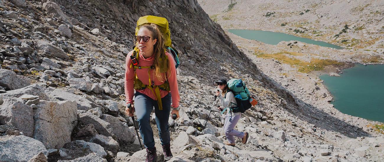 Women's hiking pants (ascending steep pass in Rab Elevation Pants)