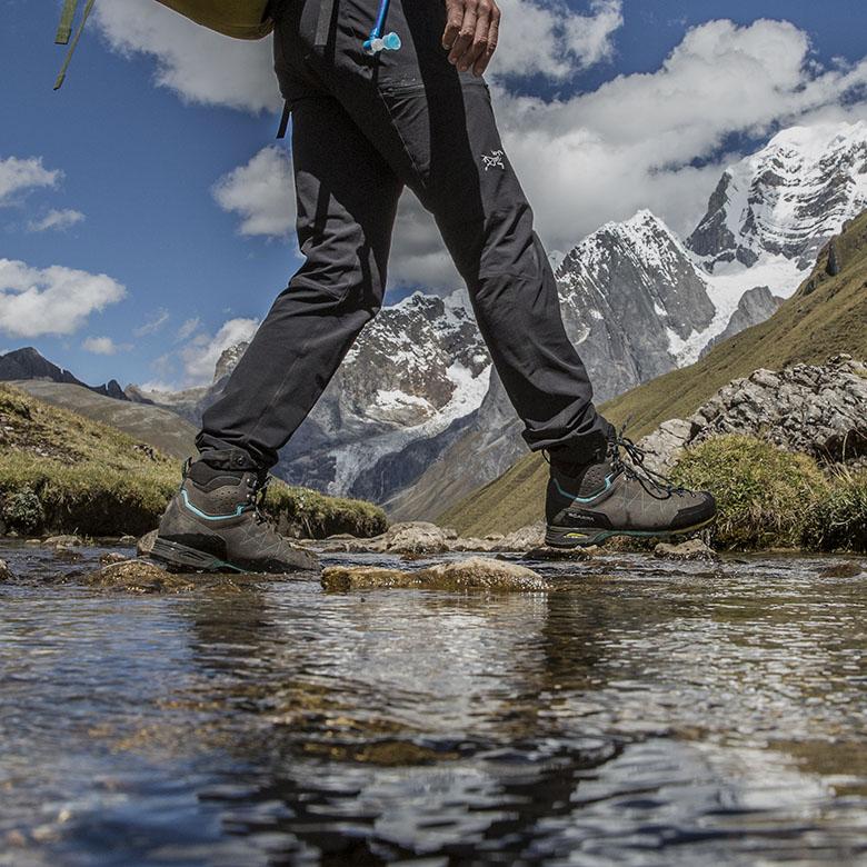 Hiking boots (Scarpa Zodiac Plus crossing mountain stream)
