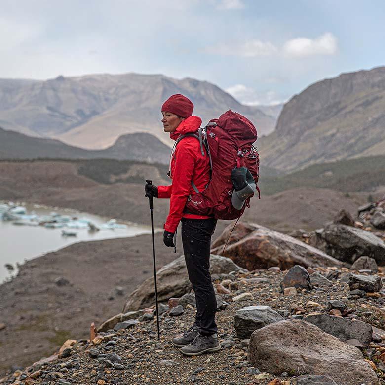 Osprey Ariel 65 backpacking pack (overlooking lake in Patagonia)