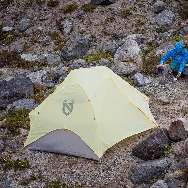 Nemo Mayfly Osmo 2P backpacking tent (pitched in rain)