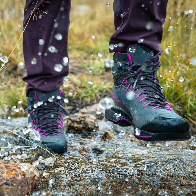 Women's hiking boots (La Sportiva boots splashing in water)