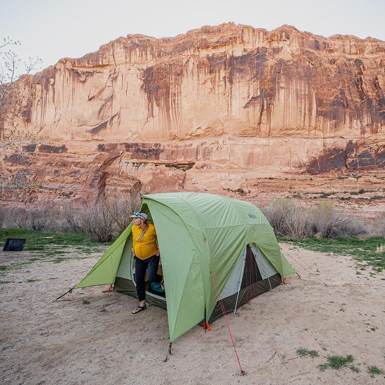 Camping tent (exiting REI Wonderland 4 in Utah desert)