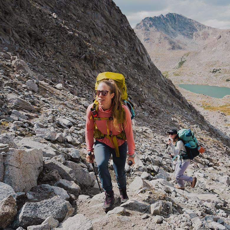 Women's hiking pants (ascending steep pass in Rab Elevation Pants)
