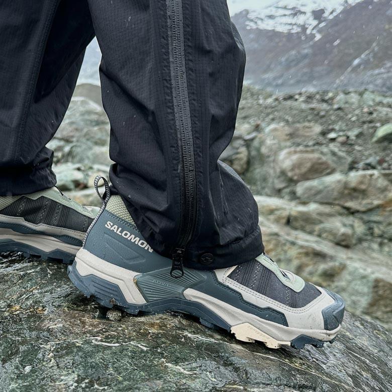 A close up of the Salomon X Ultra 5 GTX on a slick rock