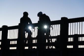 Testing bike lights on the boardwalk in Bellingham, WA