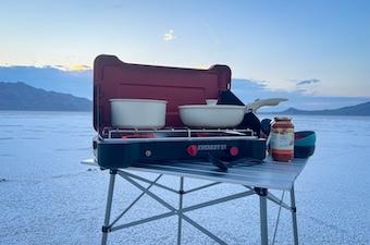 Dinner on the Bonneville Salt Flats, Utah