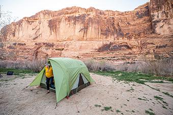 Camping tent (exiting REI Wonderland in desert)