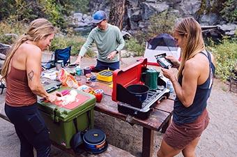 Campsite scene (group prepping meal)