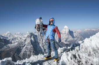 The author climbing Island Peak in Nepal with the HMG Halka 55