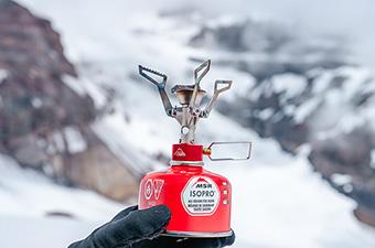 MSR PocketRocket 2 stove (holding up in snow)