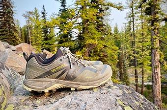 Merrell MQM Flex 2 hiking shoe (pair on rock)