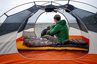 ultra light travel trailer sleeps 4 Nemo Tensor sleeping pad (campsite on Olympic Coast)